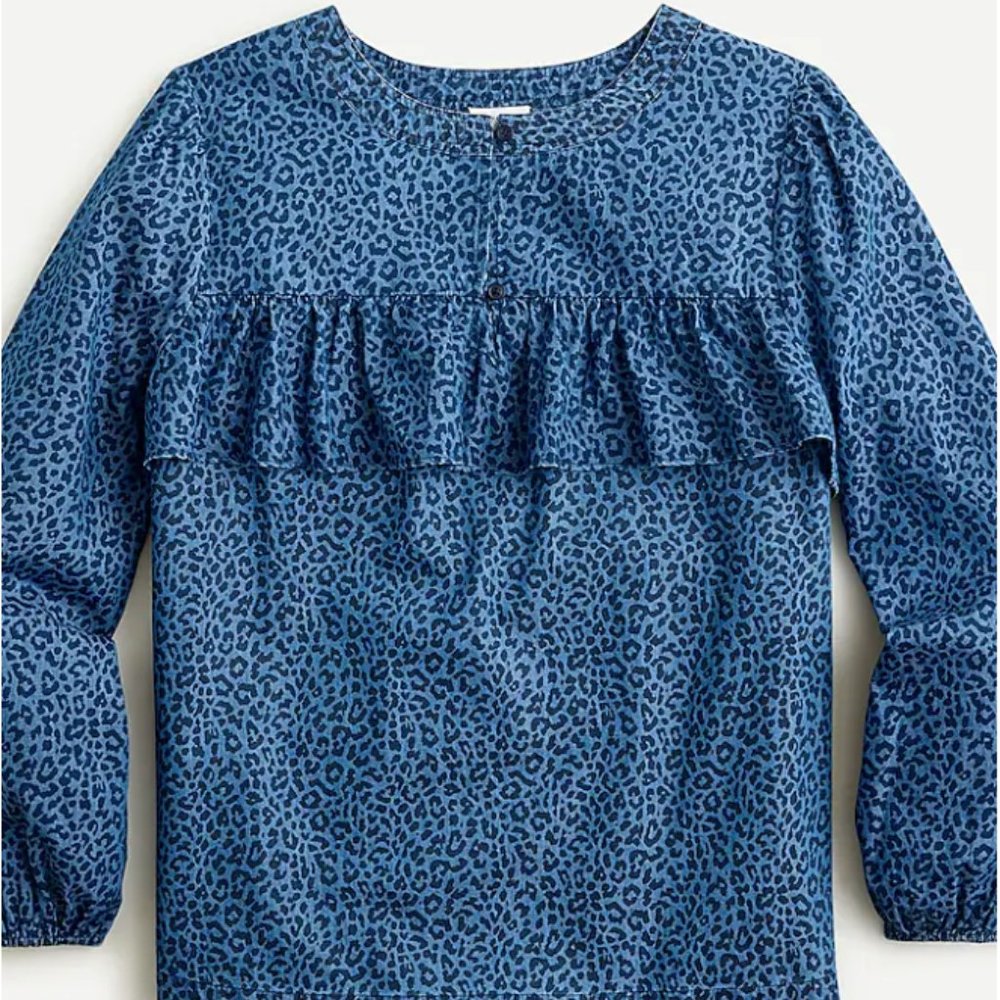 J. Crew Chambray Leopard-Print Blouse -- Like-New Condition!